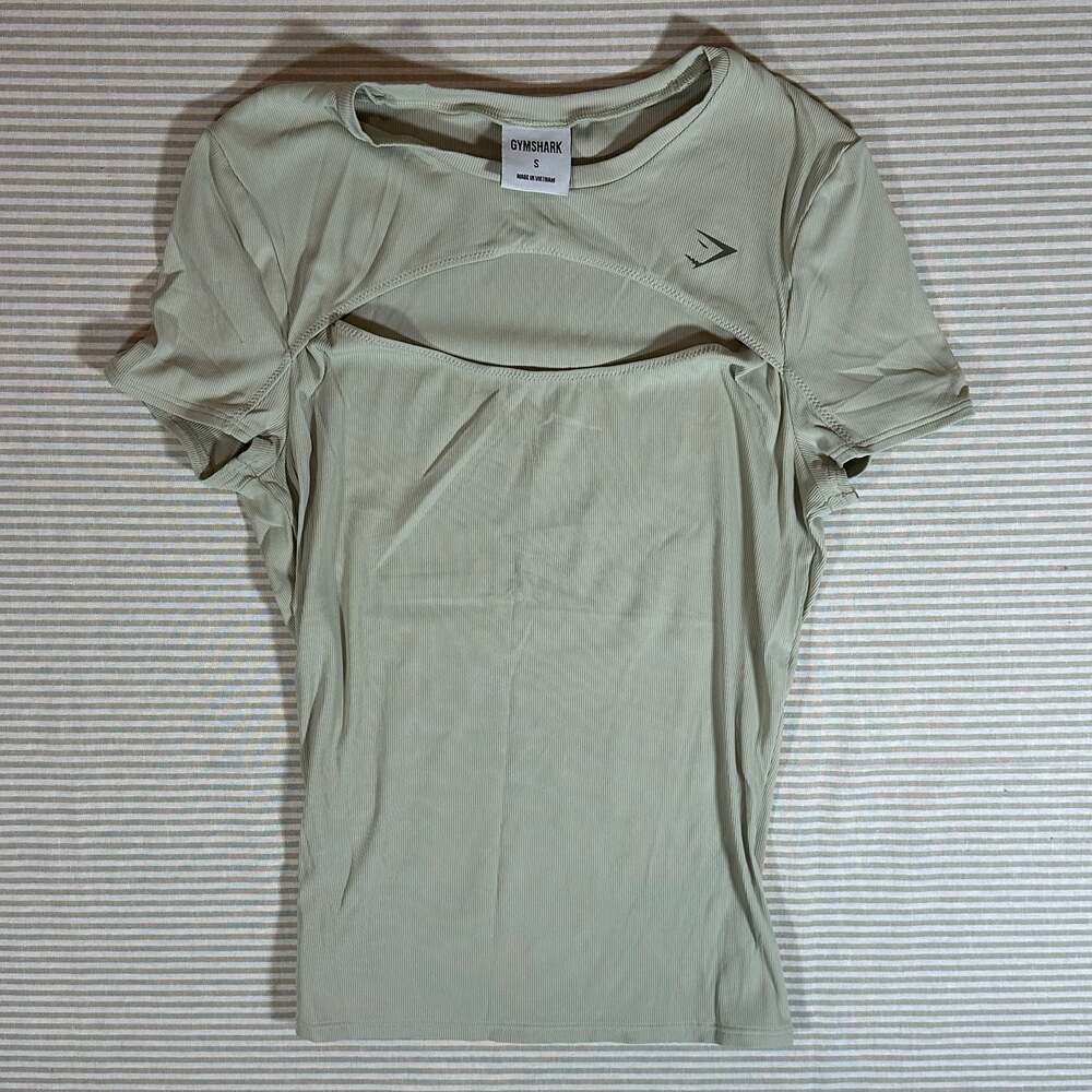 Gymshark Ribbed Cutout Short Sleeve T-Shirt Sage Green Size S